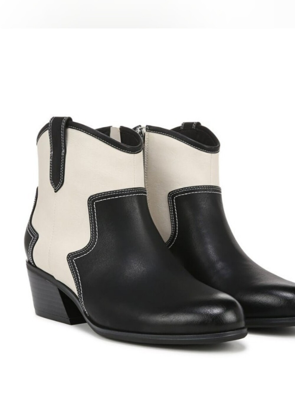 Dr. Scholl's Two-Tone Black and Cream Western Ankle Boots